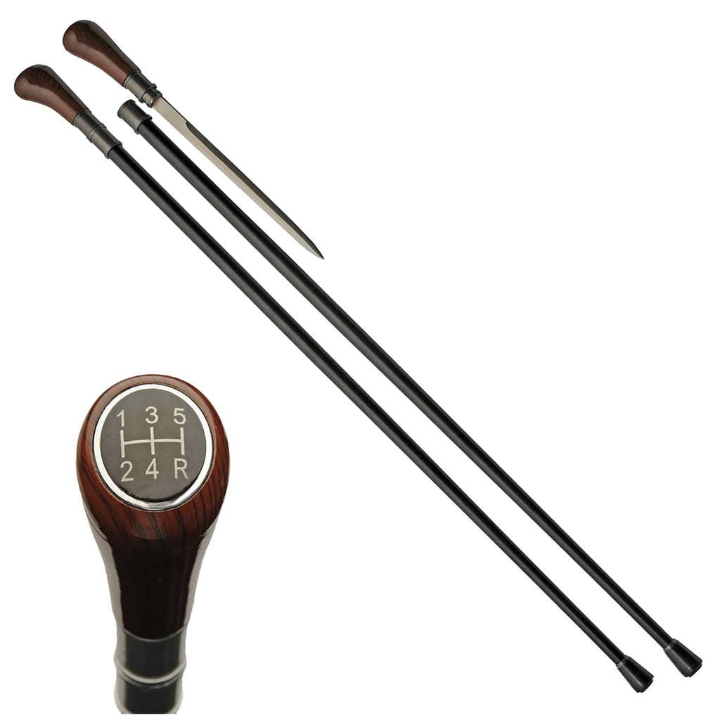 Five-Speed Gentleman Concealment Sword Cane - Woodgrain & Matte Black