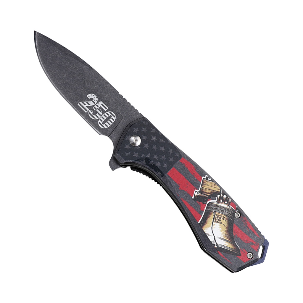 SAMPLE - Liberty Bell 250 Patriotic Spring-Assisted Knife - Black Aluminum