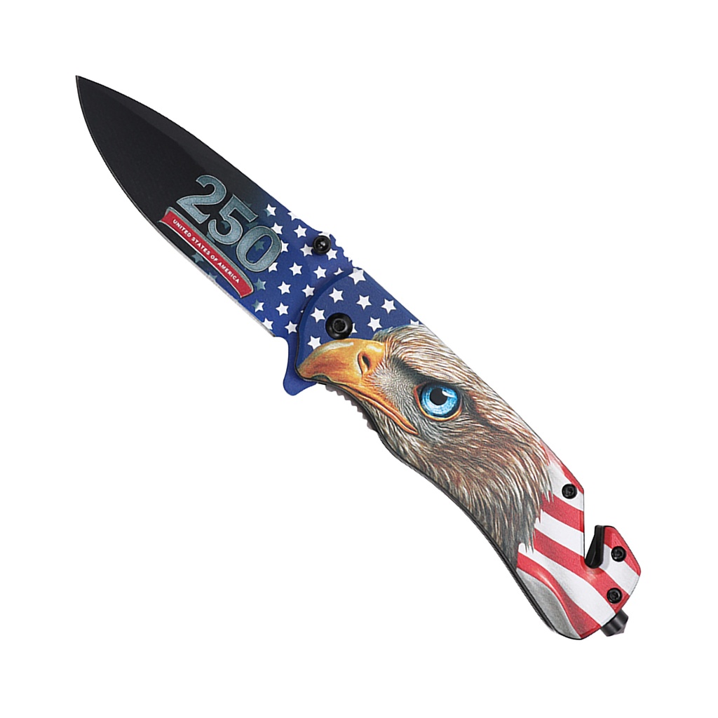 SAMPLE - Eagle 250 Patriot Rescue Spring-Assisted Knife - Flag Aluminum