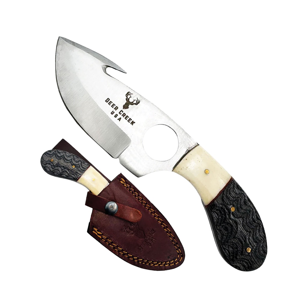 Trailbone Precision Gut Hook Hunting Knife - Bone & Black Pakkawood