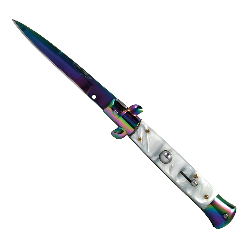 Marble Mirage Collector Stiletto Automatic Knife - White Marble/Rainbow