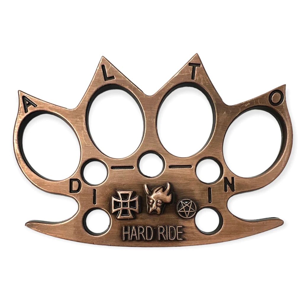 Hard Ride Bull Emblem Biker Brass Knuckles - Bronze