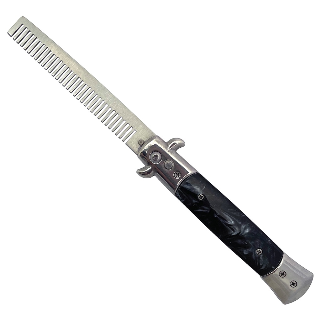 Milano Nightfall Quick-Deploy Switchblade Comb - Pearlescent Black