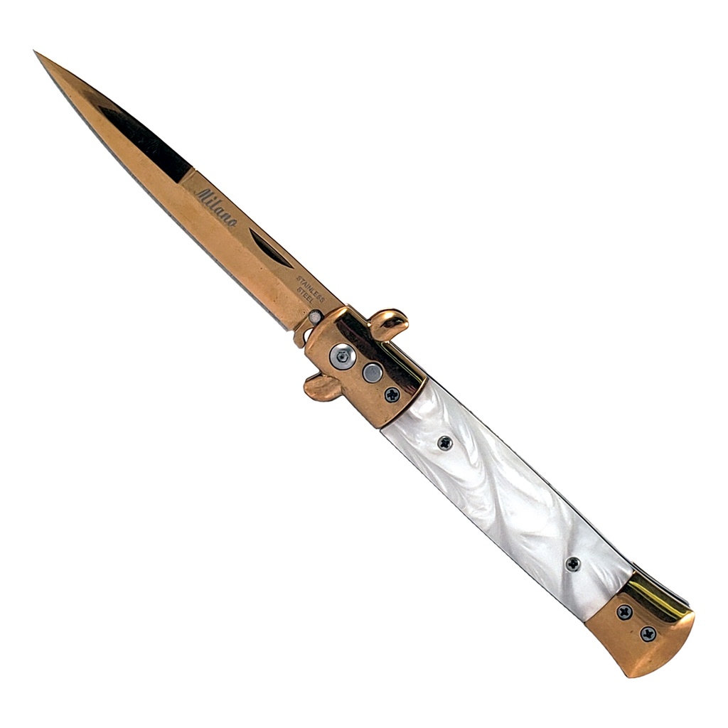 Marble Monarch Push-Button Stiletto Switchblade - White & Gold