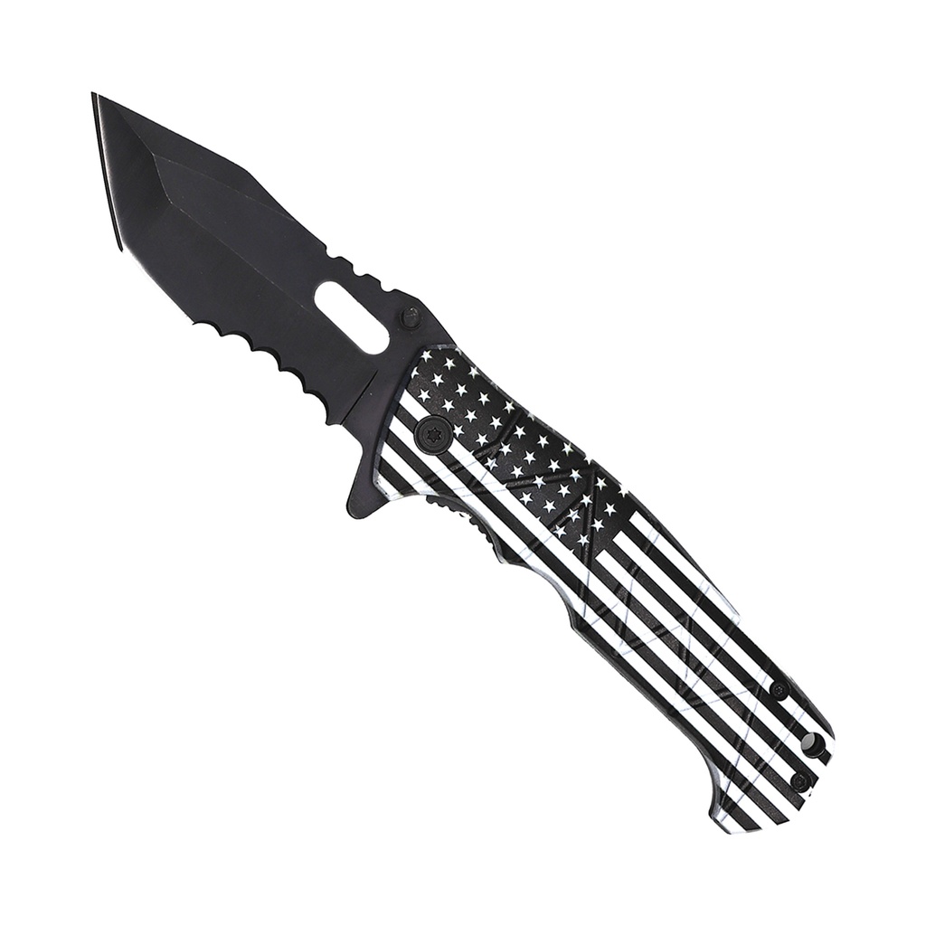 Monochrome Patriot Quick-Deploy Assisted Opening Knife - Black & White Flag