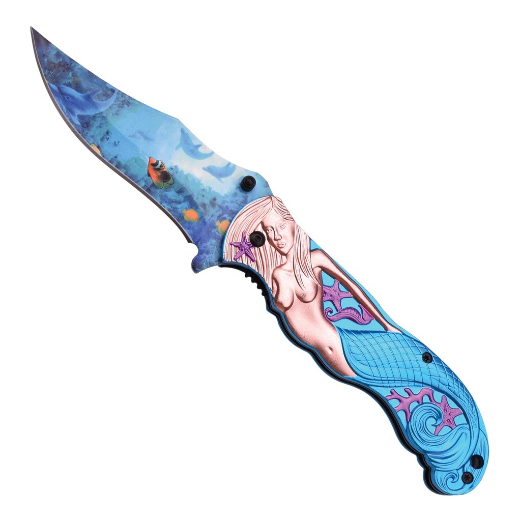 Mermaid Tail Quick-Release Assisted Opening Knife - Blue Aluminum