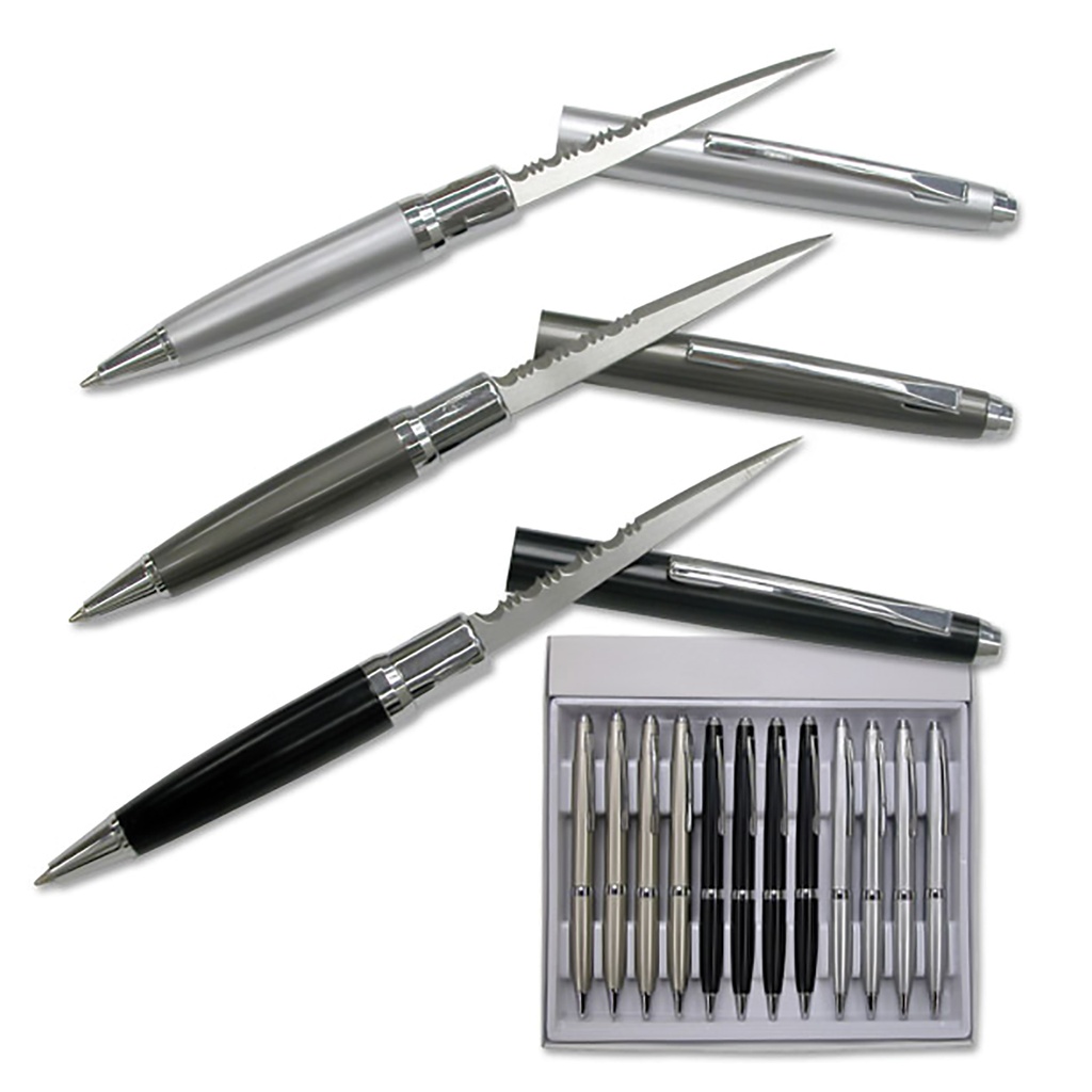 StealthScribe Covert Write-Cut Pen Knife Display - Black and Silver