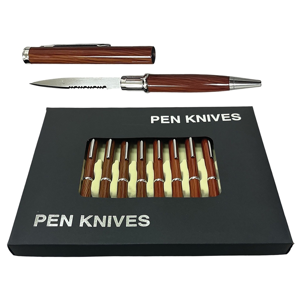 Heritage Elegance 12-Count Pen Knife Display - Wood Finish