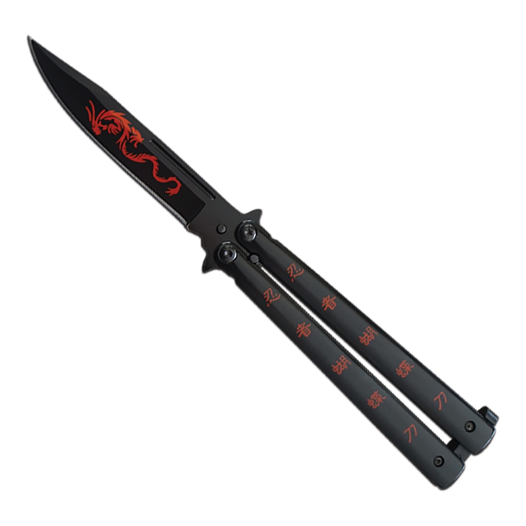 Tactical Dragon Flip-Balanced Butterfly Knife - Matte Black Steel