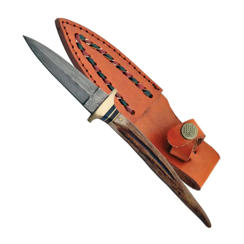 Antler Crown Symmetry Boot Knife - Damascus Stag