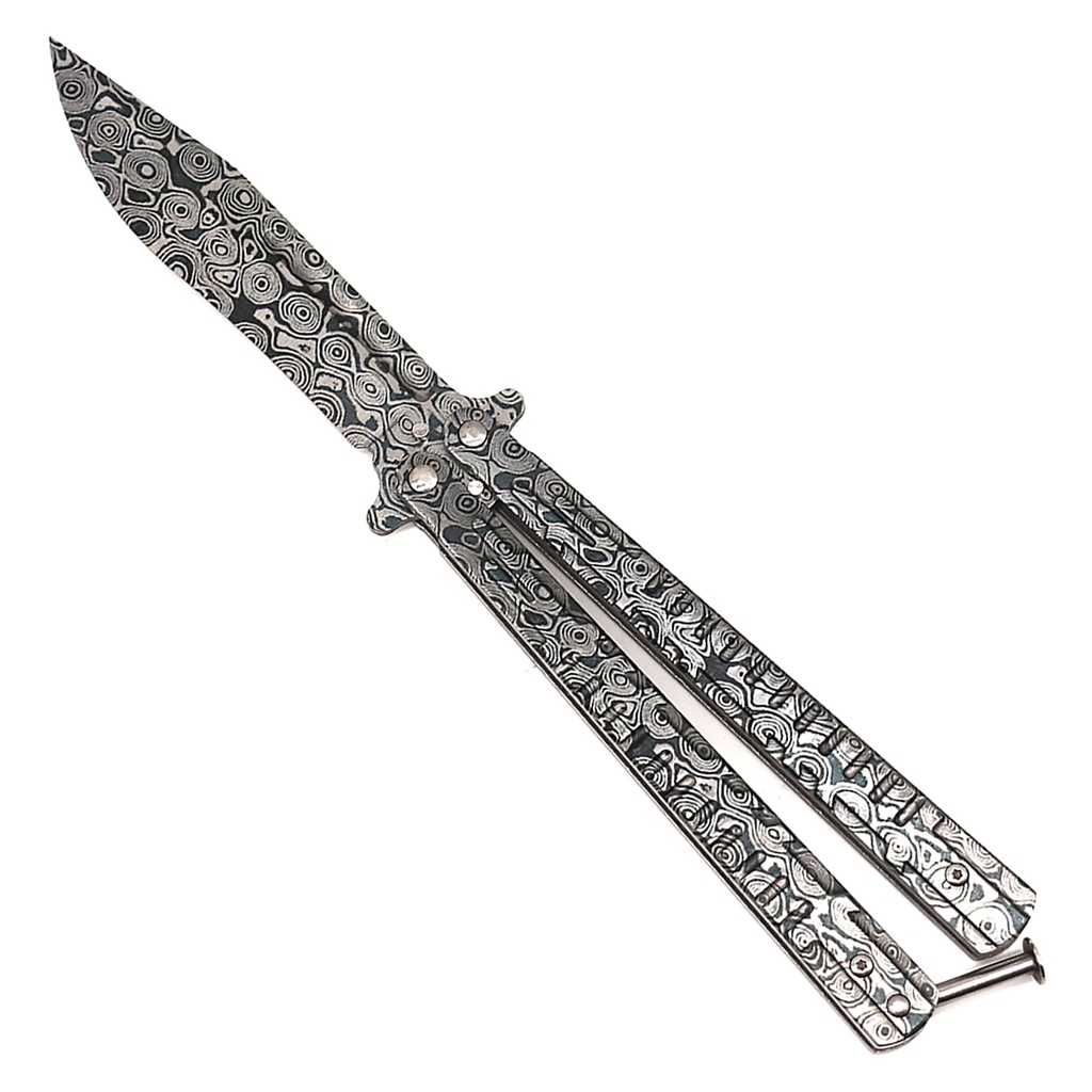 Damascus Ripple Balance Butterfly Knife Trainer - Silver Steel