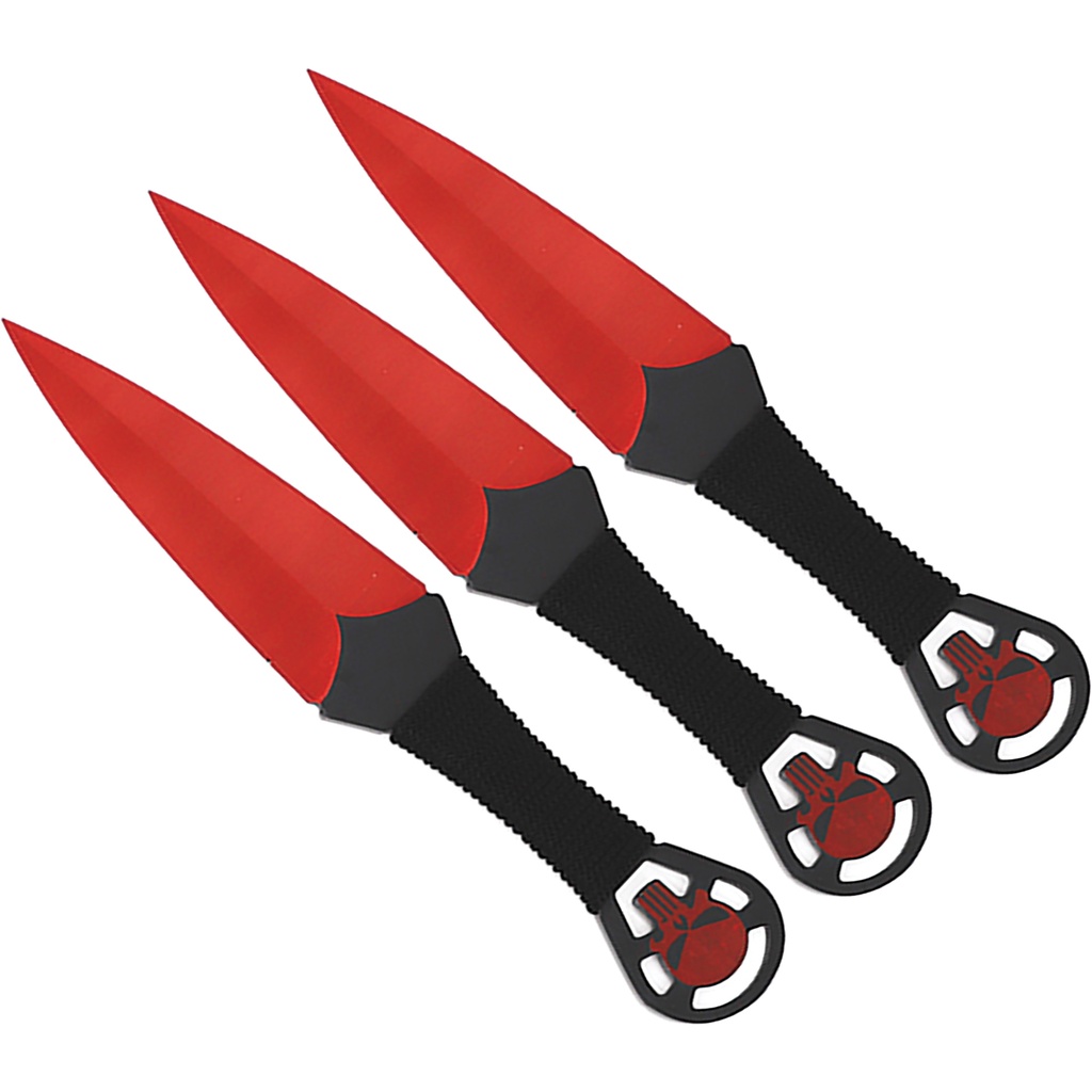 Red Skull Tri-Balance Throwing Knife Set - Matte Red