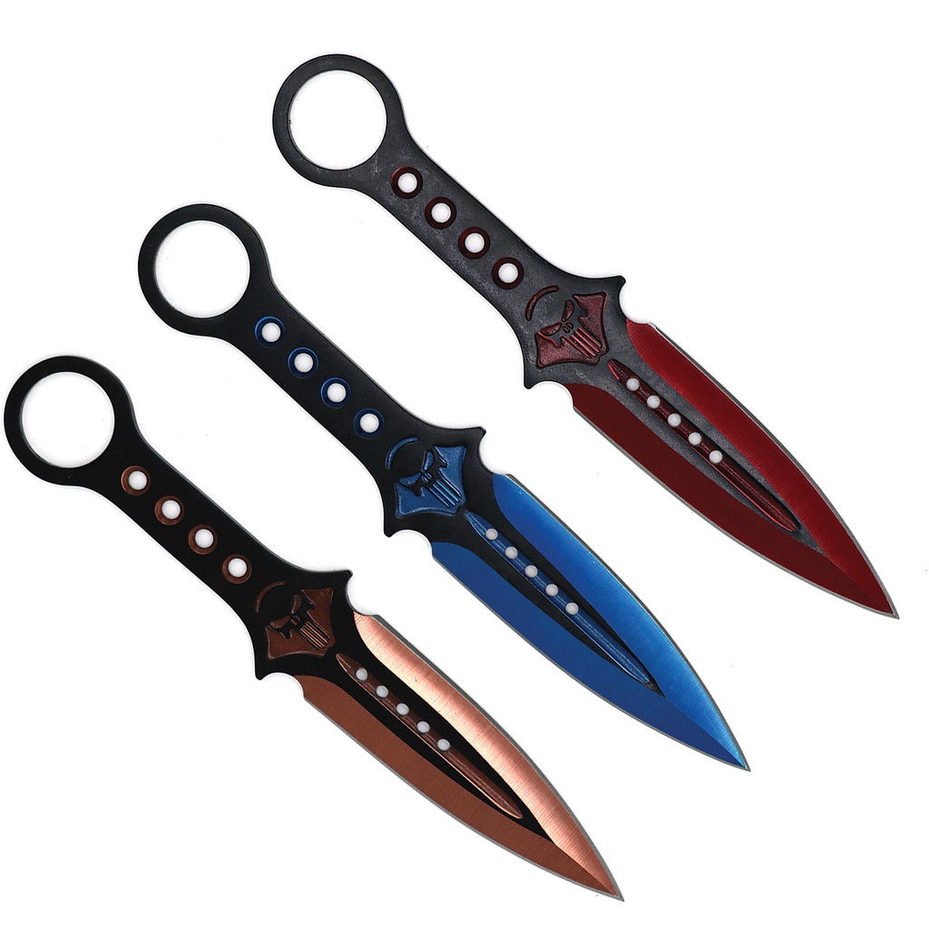 Punisher Tri-Color Balanced Throwing Knife Set - Multicolor Steel
