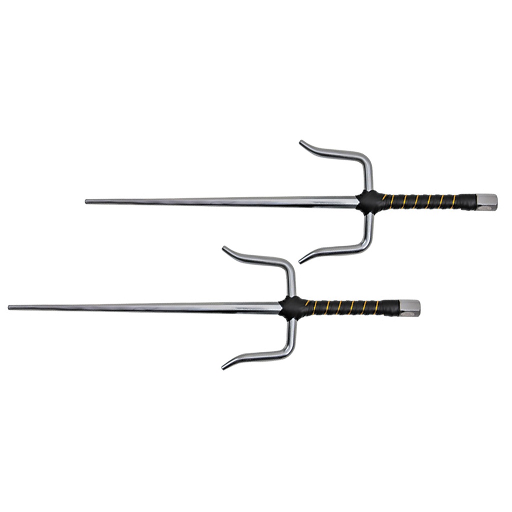 Ryukyu Chrome Twin-Guard Sai Set - Black/Yellow Leather