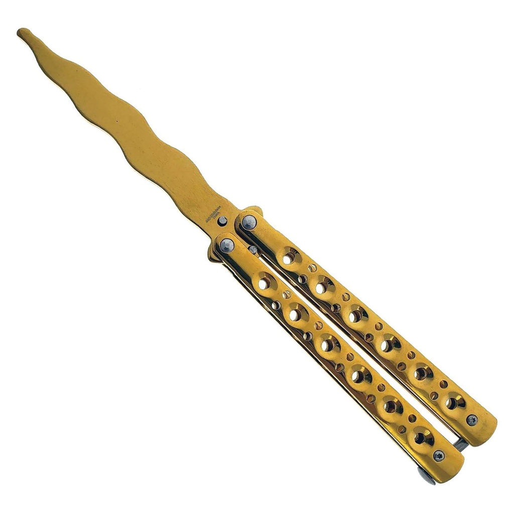 Precision Flip Six-Hole Butterfly Trainer Knife - Gold
