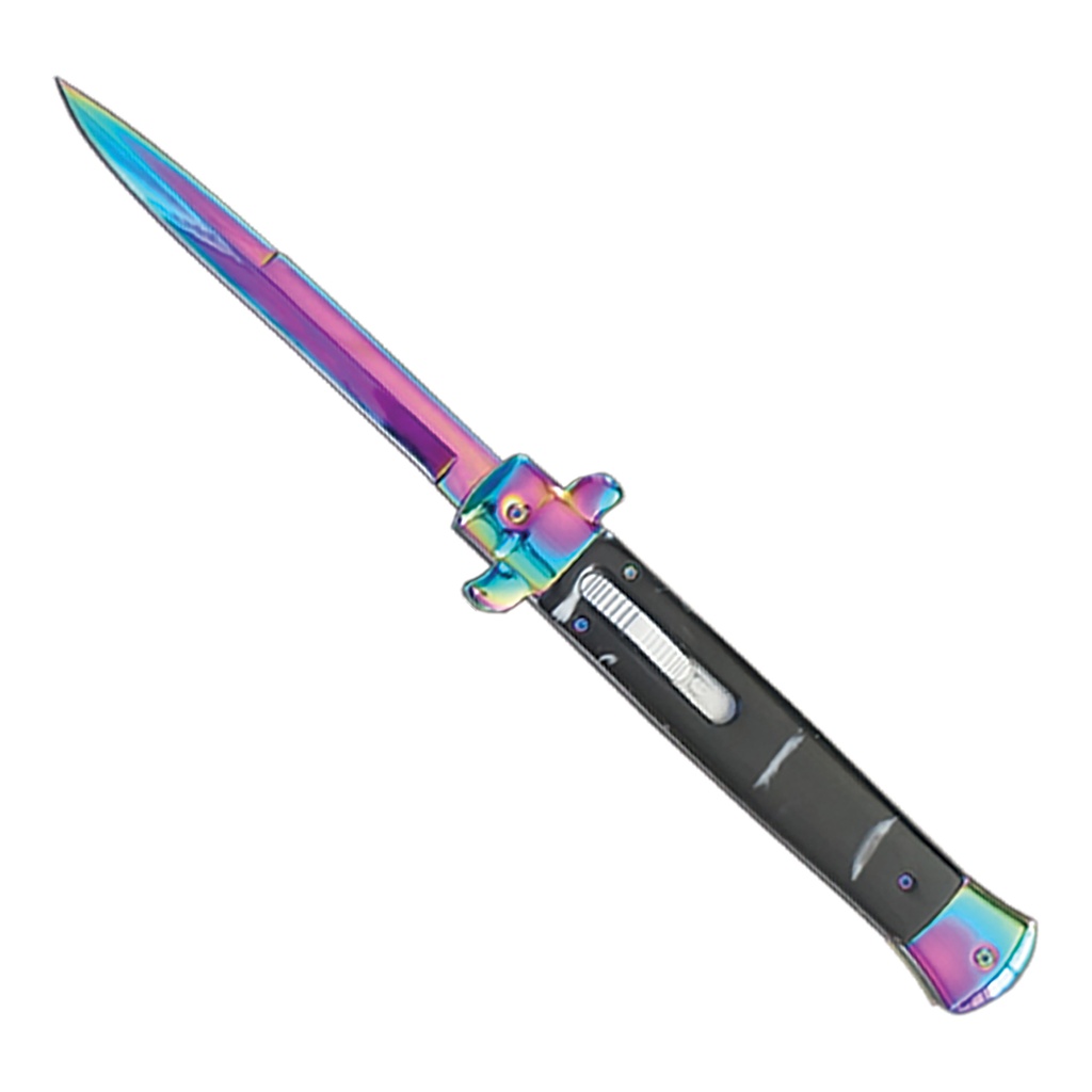 Prism Milano Showpiece OTF Stiletto Knife - Black & Rainbow