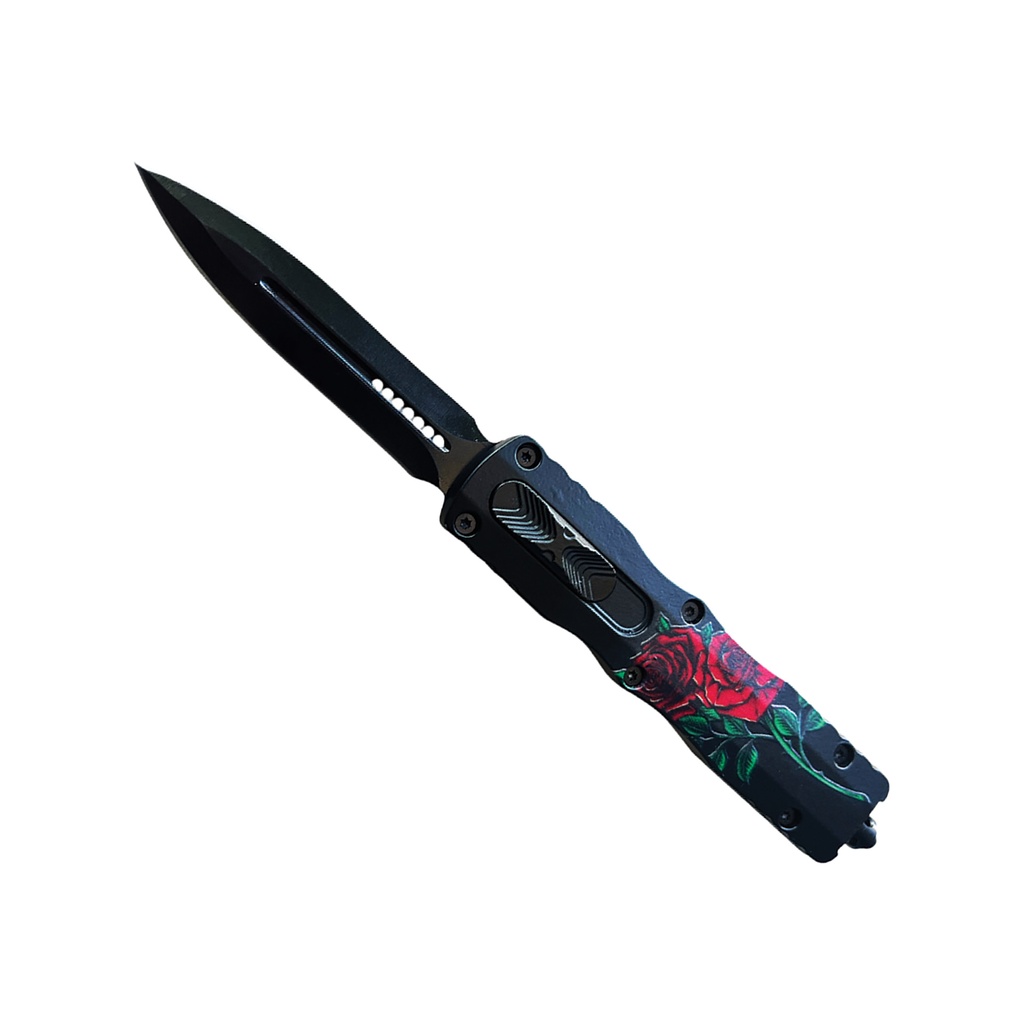 Rose Sigil Quick-Action OTF Knife - Matte Black Aluminum