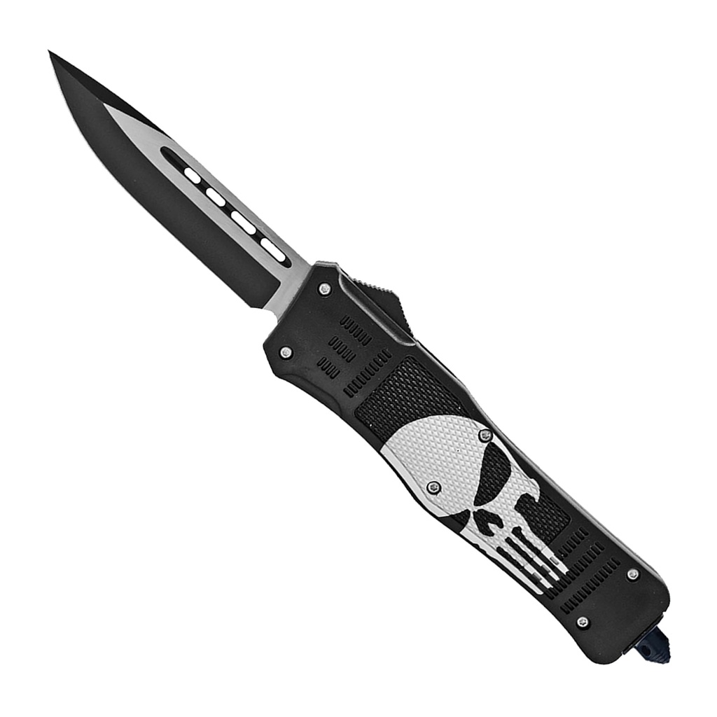 Punisher Skull Lightning-Action OTF Knife - Matte Black