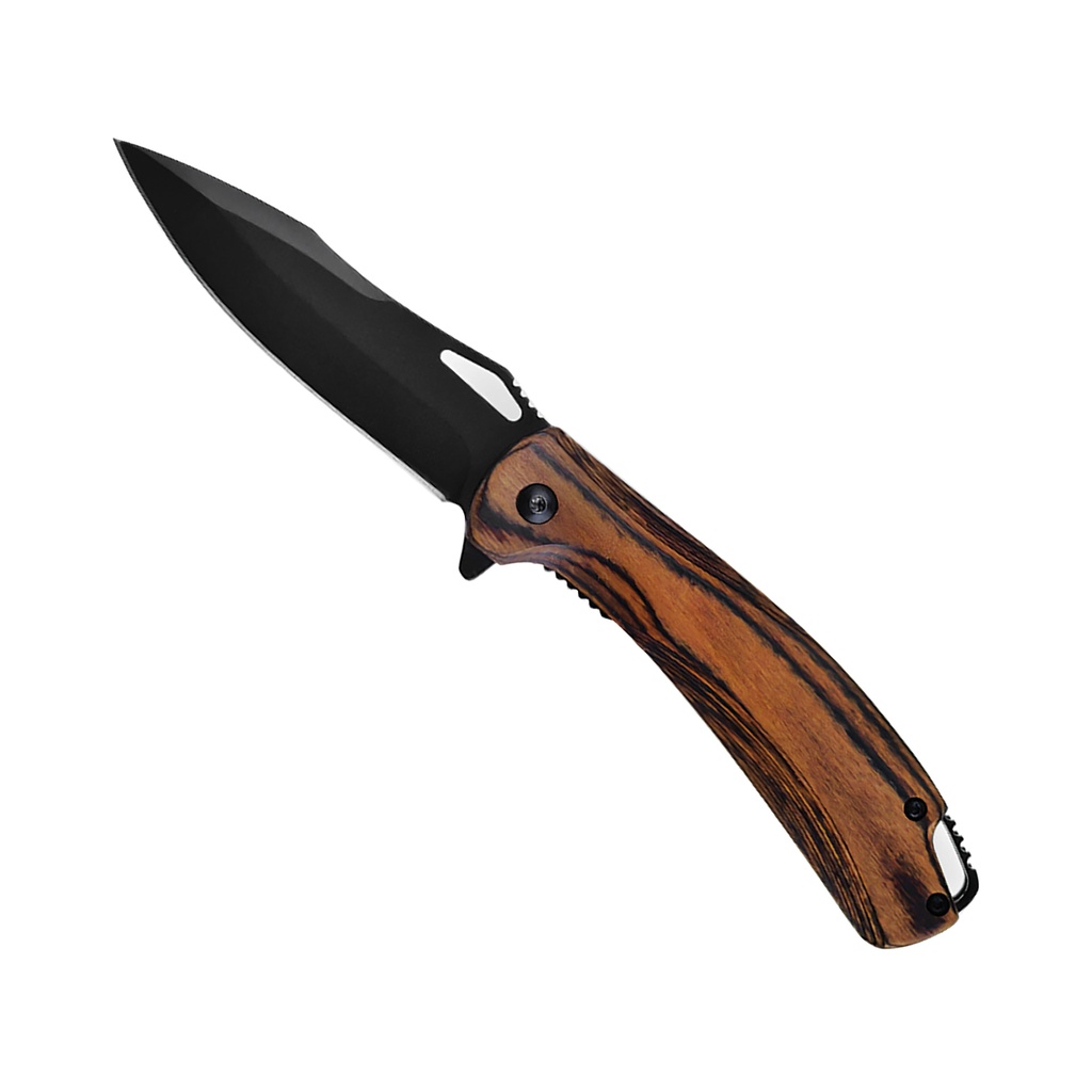 Obsidian Grain Quick-Deploy Assisted Opening Knife - Dark Brown Wood