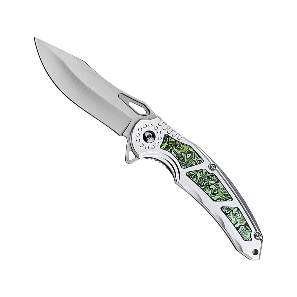 Verdant Wave Quick-Deploy Spring Assisted Knife - Green Inlay Aluminum
