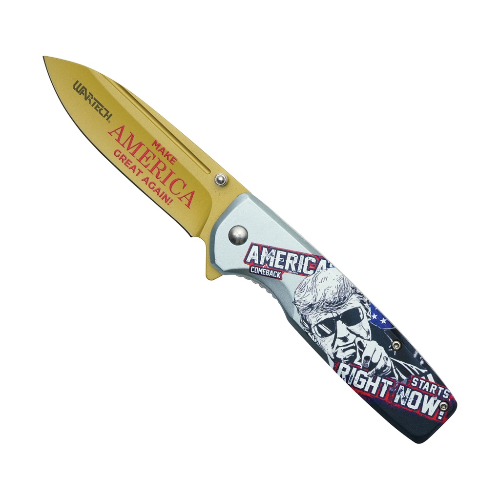 Comeback Banner Quick-Deploy Assisted Pocket Knife - Gold Steel