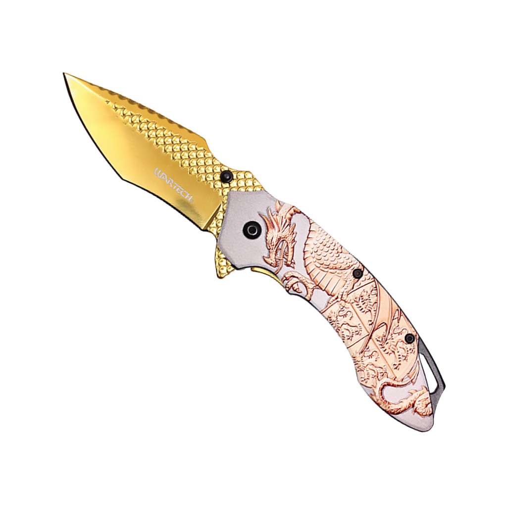 Golden Dragon Quick-Deploy Spring Assisted Pocket Knife - Gold