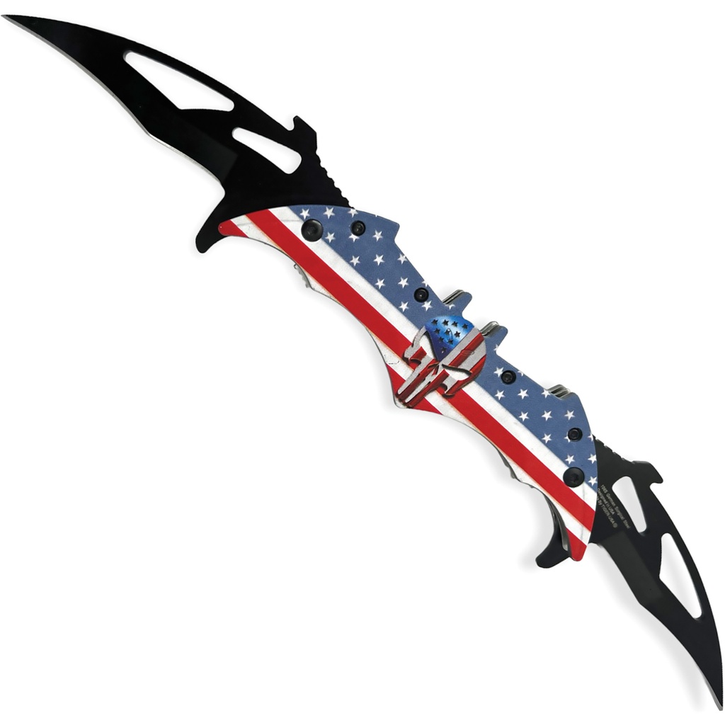 Winged Crusader Dual-Blade Spring Assisted Knife - USA Flag