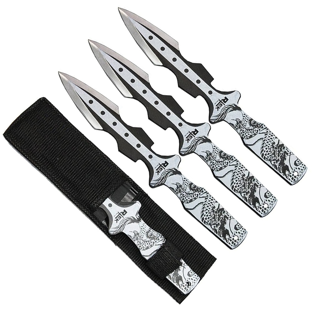 Shadow Dragon Spear Point Throwing Knife Set - Matte Silver