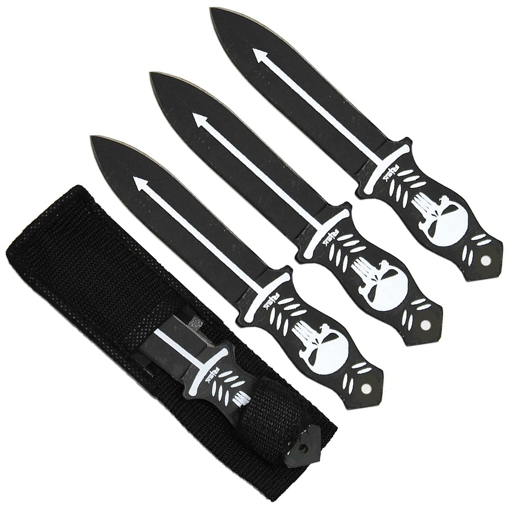 Gravemark Precision Skull Throwing Knife Set - Black & Silver