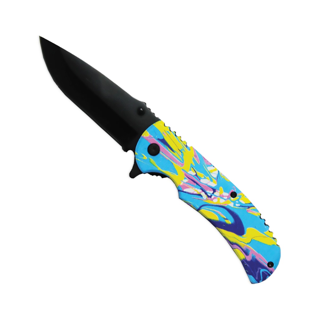 Pop-Art Splash Quick-Deploy Spring Assisted Folding Knife - Black Blade