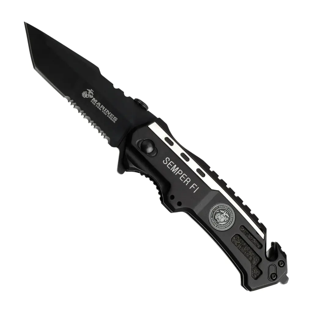 First-In Leatherneck Assisted Opening Rescue Knife - Black Aluminum