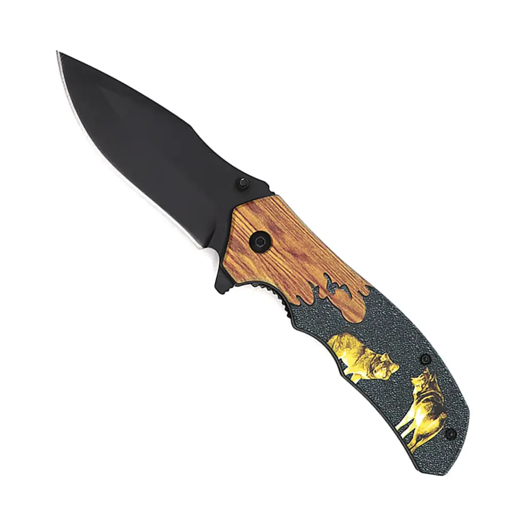 Alpha Howl Quick-Deploy Spring Assisted Knife - Wood Handle