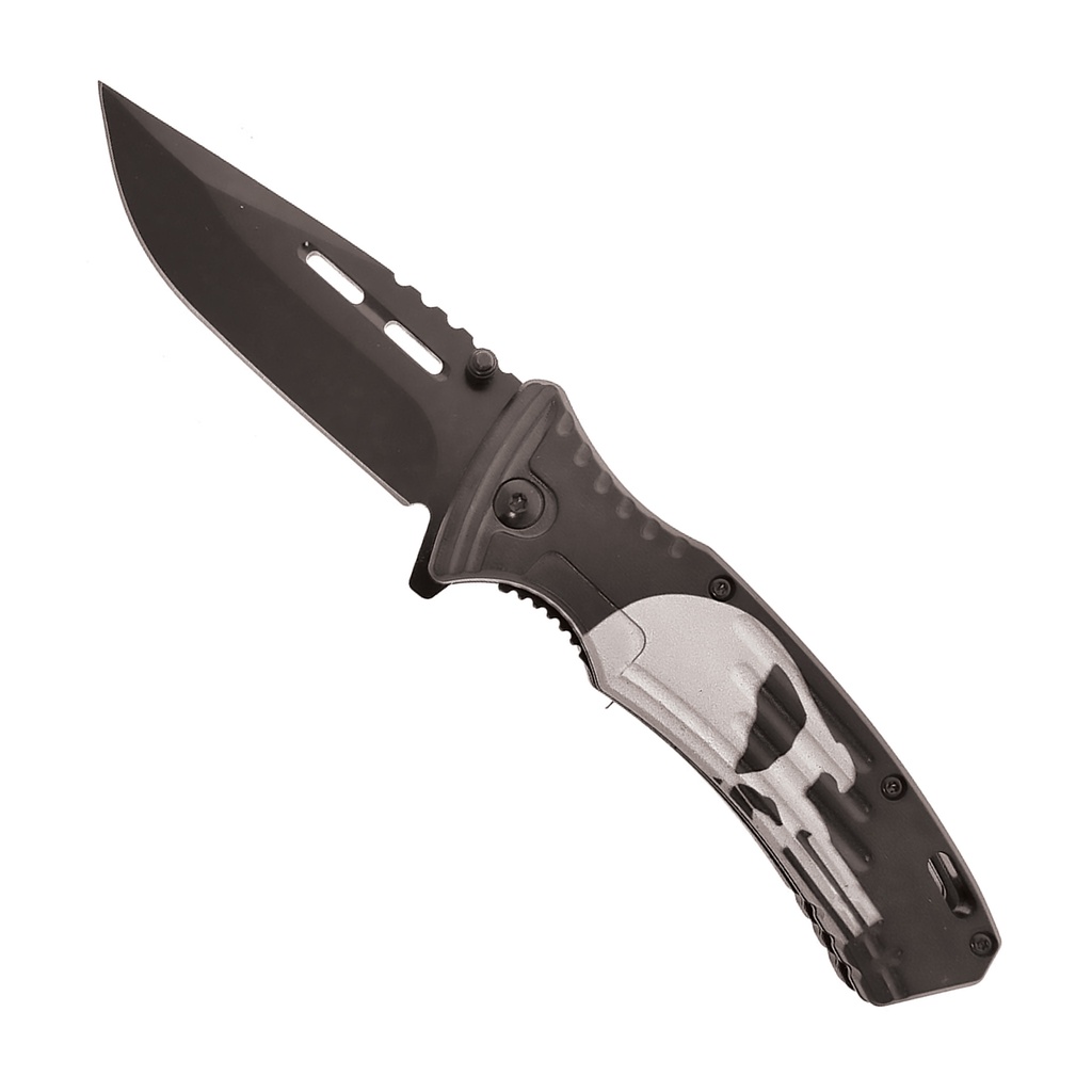 Reaper Pulse Skull-Assisted Folding Knife - Black Aluminum