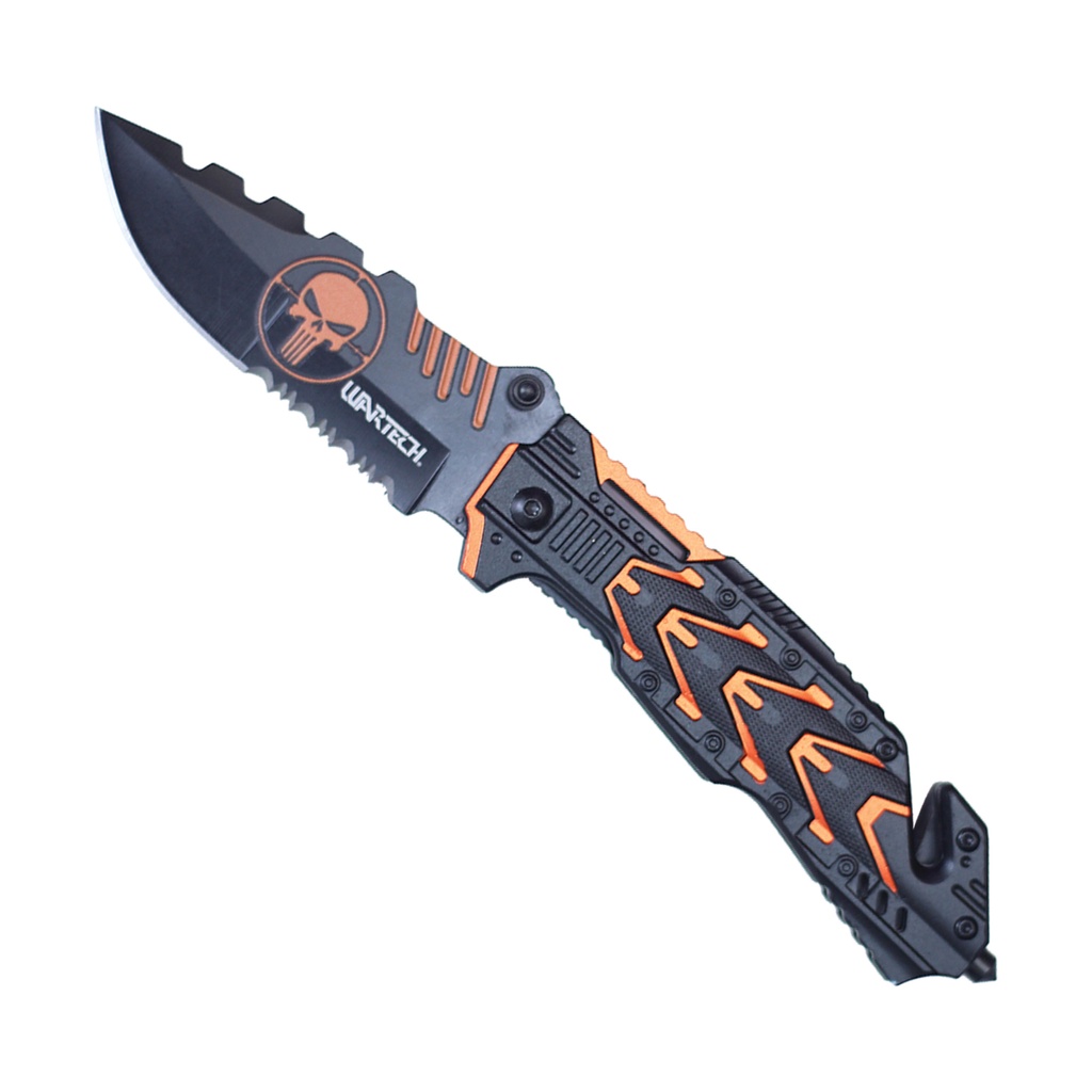 Target Skull Rescue-Assisted Pocket Knife - Orange Black