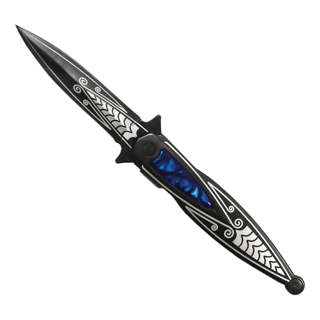 Derling Dazzler: Acrylic Inlay Handle Assisted Opening Knife - Black with Blue