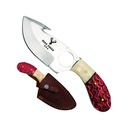 SAMPLE -Trail-Ring Control Skinner Gut Hook Hunting Knife - Red Pakkawood & Bone