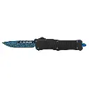 Blue Titanium Coated Damascus Etched OTF Knife with Blue Titanium Coated Screws and Clip