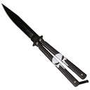 Punisher Skull 3D-Relief Butterfly Knife - Black Steel