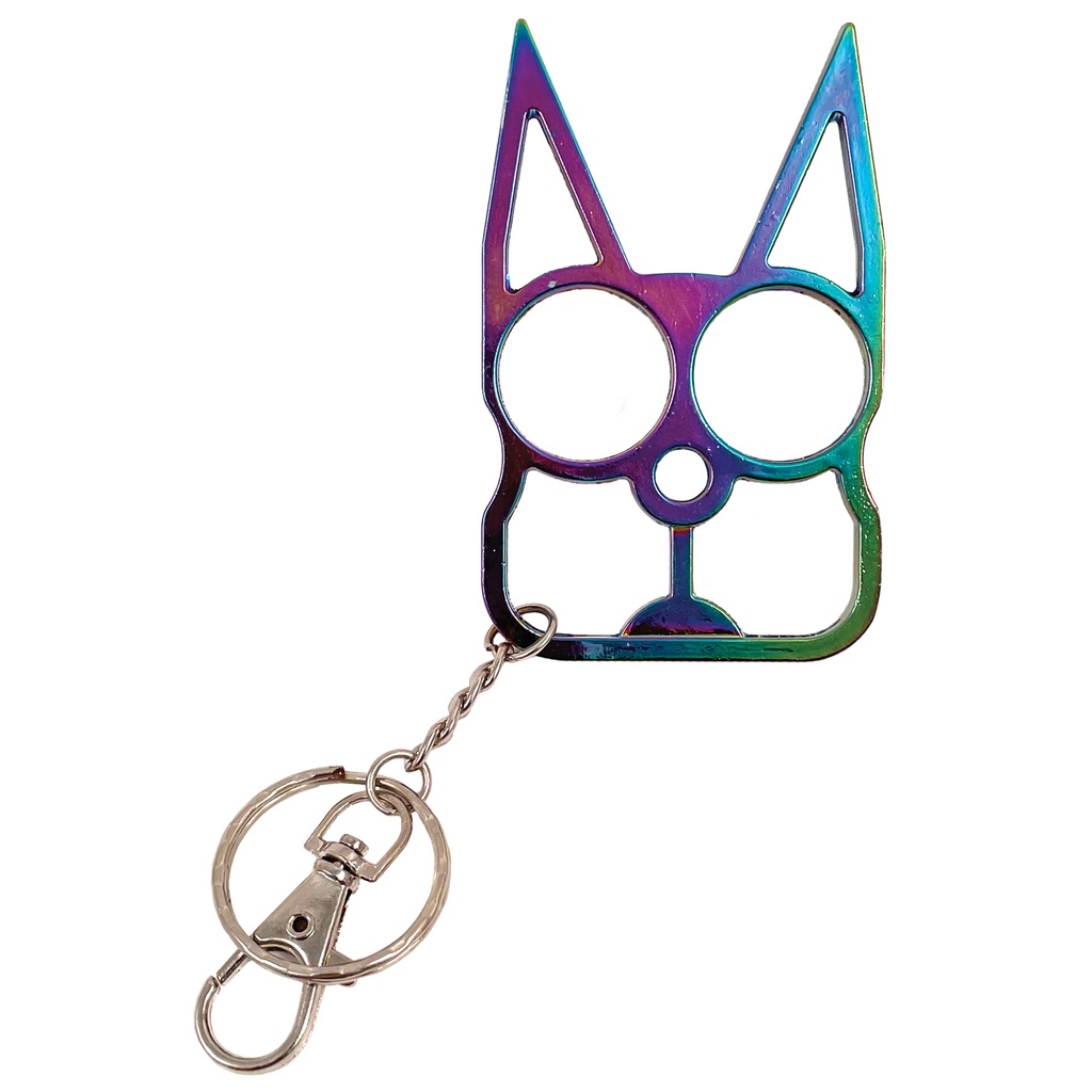 Skyline Stalker Compact Cat Defense Keychain - Rainbow Steel